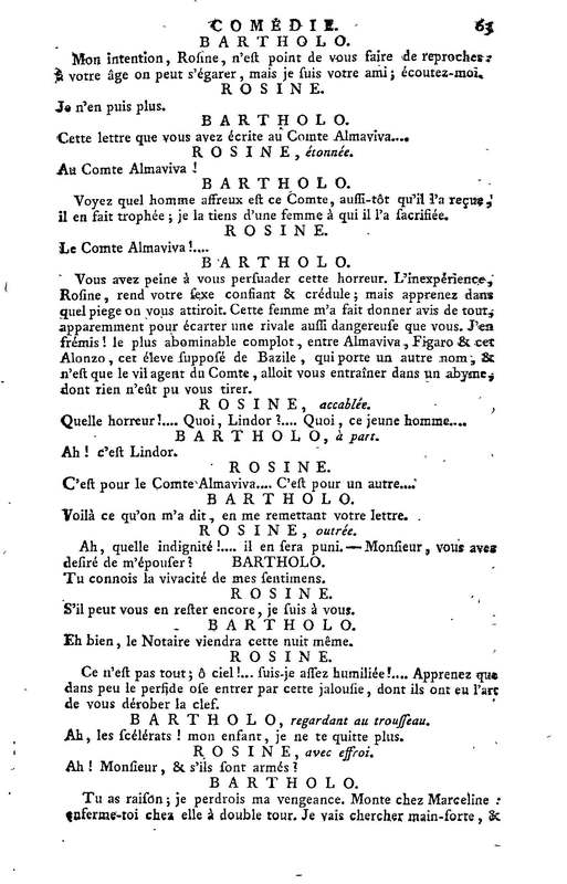 Barbier de Séville, ou la Précaution inutile (Le), comédie en quatre actes, par M. de Beaumarchais, représentée sur le théâtre de la Comédie Française le 23 février 1775 (avec une Lettre modérée sur la chute et la critique du Barbier de Séville)