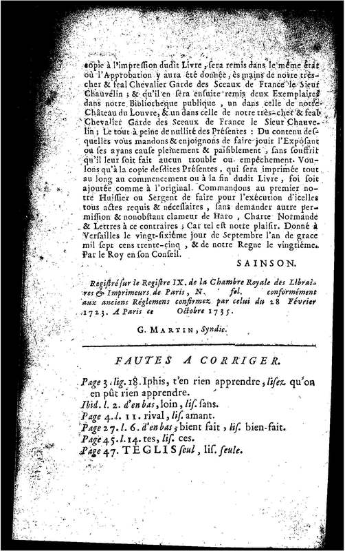 Téglis, tragédie représentée pour la première fois par les Comédiens ordinaires du Roi, le 19 septembre 1735