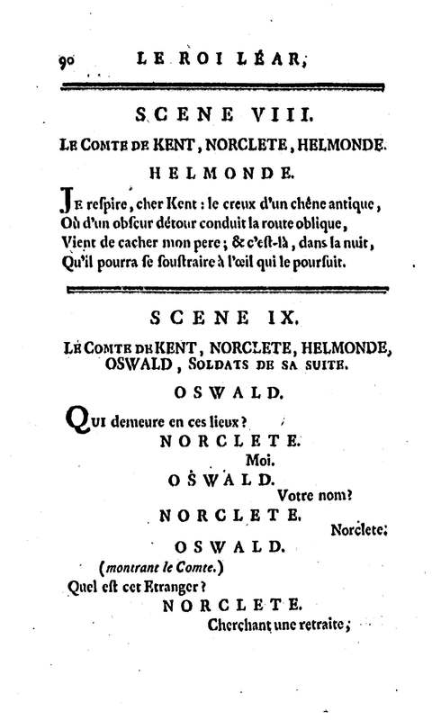 Roi Lear (Le), tragédie en cinq actes, par M. Ducis, représentée à Versailles le 16 janvier 1783 ; et à Paris, le 26 du même mois, par les Comédiens français Roi Lear (Le), tragédie en cinq actes, par M. Ducis, représentée à Versailles le 16 janvier 1783 ; et à Paris, le 26 du même mois, par les Comédiens français
