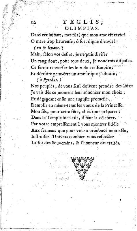 Téglis, tragédie représentée pour la première fois par les Comédiens ordinaires du Roi, le 19 septembre 1735