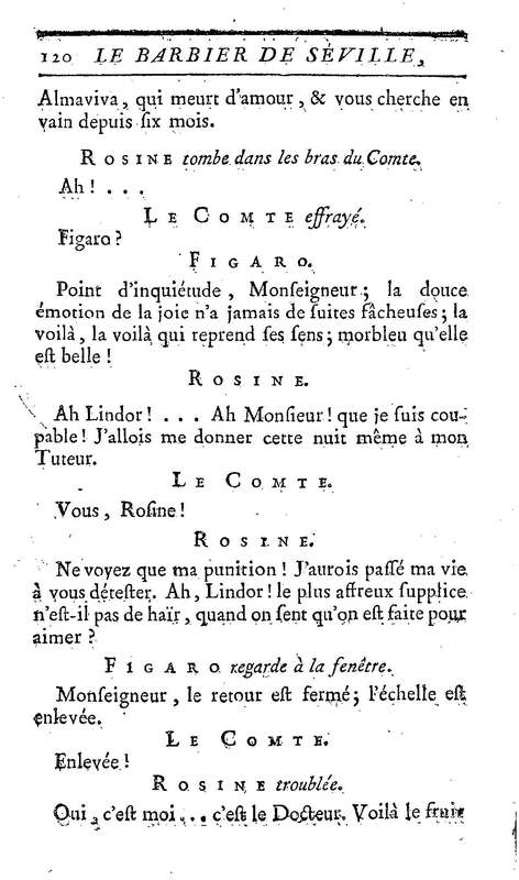 Barbier de Séville, ou la Précaution inutile (Le), comédie en quatre actes, par M. de Beaumarchais, représentée sur le théâtre de la Comédie Française le 23 février 1775 (avec une Lettre modérée sur la chute et la critique du Barbier de Séville)