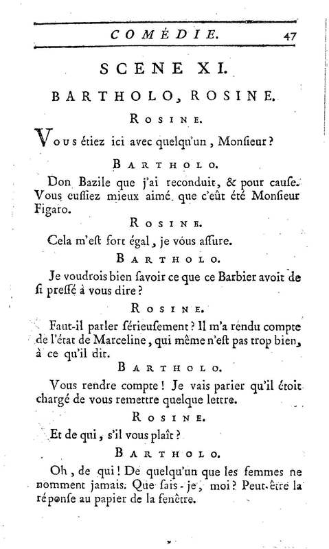 Barbier de Séville, ou la Précaution inutile (Le), comédie en quatre actes, par M. de Beaumarchais, représentée sur le théâtre de la Comédie Française le 23 février 1775 (avec une Lettre modérée sur la chute et la critique du Barbier de Séville)