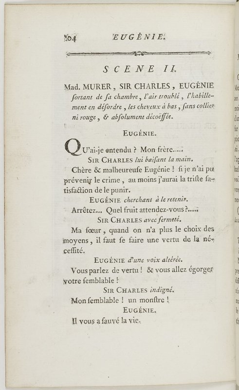 Eugénie, drame en cinq actes en prose, enrichi de figures en taille-douce ; avec un Essai sur le drame sérieux Eugénie, drame en cinq actes en prose, enrichi de figures en taille-douce ; avec un Essai sur le drame sérieux