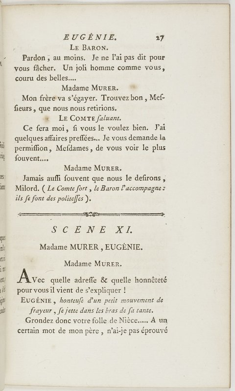 Eugénie, drame en cinq actes en prose, enrichi de figures en taille-douce ; avec un Essai sur le drame sérieux Eugénie, drame en cinq actes en prose, enrichi de figures en taille-douce ; avec un Essai sur le drame sérieux
