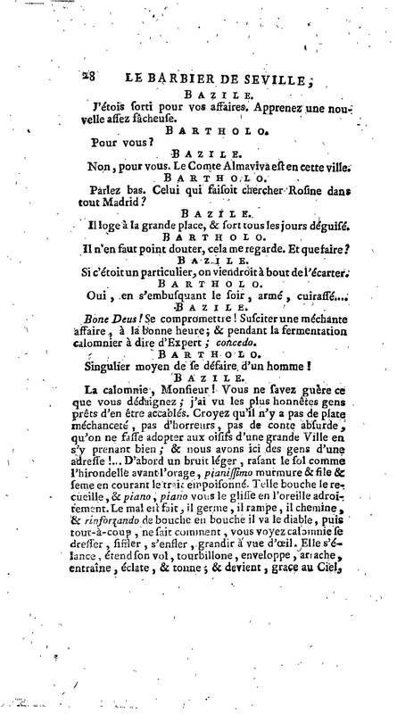 Barbier de Séville, ou la Précaution inutile (Le), comédie en quatre actes, par M. de Beaumarchais, représentée sur le théâtre de la Comédie Française le 23 février 1775 (avec une Lettre modérée sur la chute et la critique du Barbier de Séville)