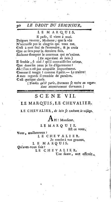 Droit du Seigneur (Le),comédie en vers par M. de Voltaire. Représentée pour la première fois, sous le titre de L'Écueil du sage, par les Comédiens françois ordinaires du Roi, le 18 janvier 1762,