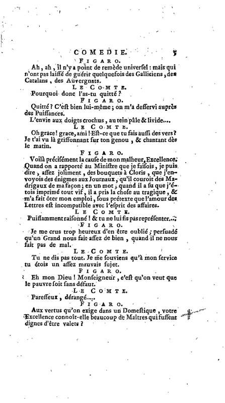 Barbier de Séville, ou la Précaution inutile (Le), comédie en quatre actes, par M. de Beaumarchais, représentée sur le théâtre de la Comédie Française le 23 février 1775 (avec une Lettre modérée sur la chute et la critique du Barbier de Séville)