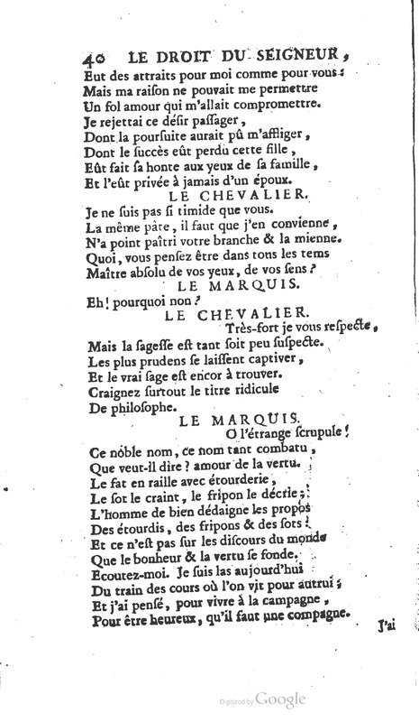 Droit du seigneur (Le), Comédie en cinq actes