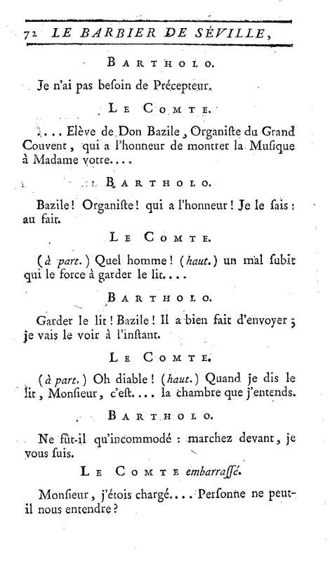 Barbier de Séville, ou la Précaution inutile (Le), comédie en quatre actes, par M. de Beaumarchais, représentée sur le théâtre de la Comédie Française le 23 février 1775 (avec une Lettre modérée sur la chute et la critique du Barbier de Séville)