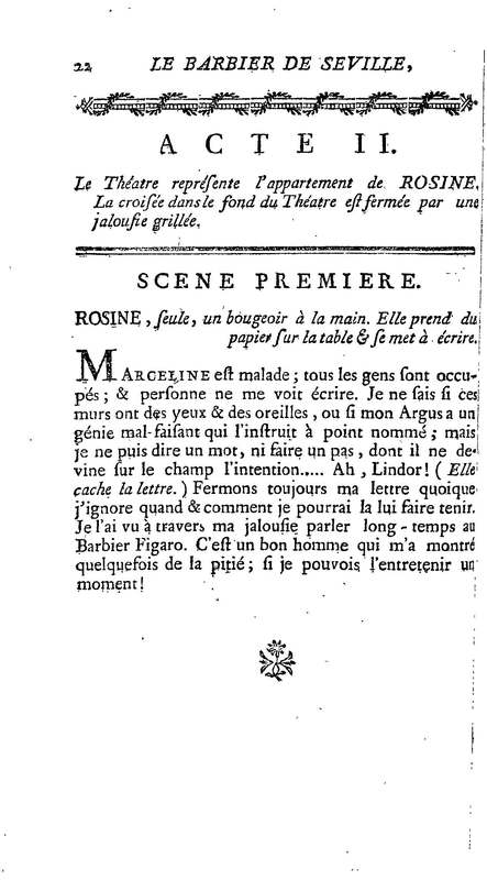 Barbier de Séville, ou la Précaution inutile (Le ), comédie en quatre actes, par M. de Beaumarchais, représentée sur le théâtre de la Comédie Française le 23 février 1775 (avec une Lettre modérée sur la chute et la critique du Barbier de Séville) Barbier de Séville, ou la Précaution inutile (Le ), comédie en quatre actes, par M. de Beaumarchais, représentée sur le théâtre de la Comédie Française le 23 février 1775 (avec une Lettre modérée sur la chute et la critique du Barbier de Séville)