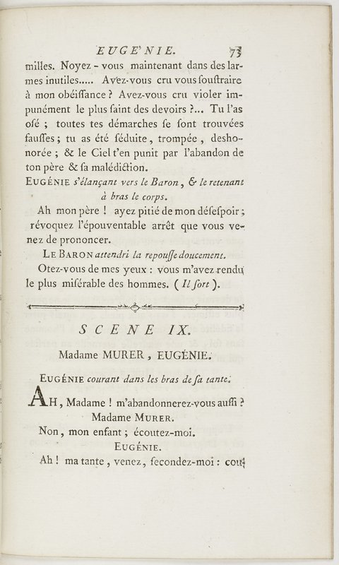Eugénie, drame en cinq actes en prose, enrichi de figures en taille-douce ; avec un Essai sur le drame sérieux Eugénie, drame en cinq actes en prose, enrichi de figures en taille-douce ; avec un Essai sur le drame sérieux