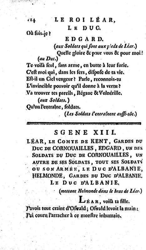 Roi Lear (Le), tragédie en cinq actes, par M. Ducis, représentée à Versailles le 16 janvier 1783 ; et à Paris, le 26 du même mois, par les Comédiens français Roi Lear (Le), tragédie en cinq actes, par M. Ducis, représentée à Versailles le 16 janvier 1783 ; et à Paris, le 26 du même mois, par les Comédiens français