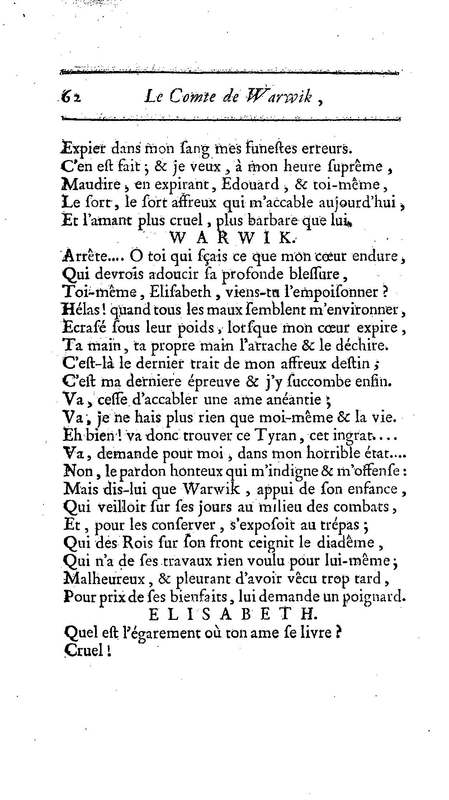 Comte de Warwik [sic] (Le), tragédie par M. de La Harpe, représentée pour la première fois par les Comédiens françois ordinaires du Roi, le 7 novembre 1763