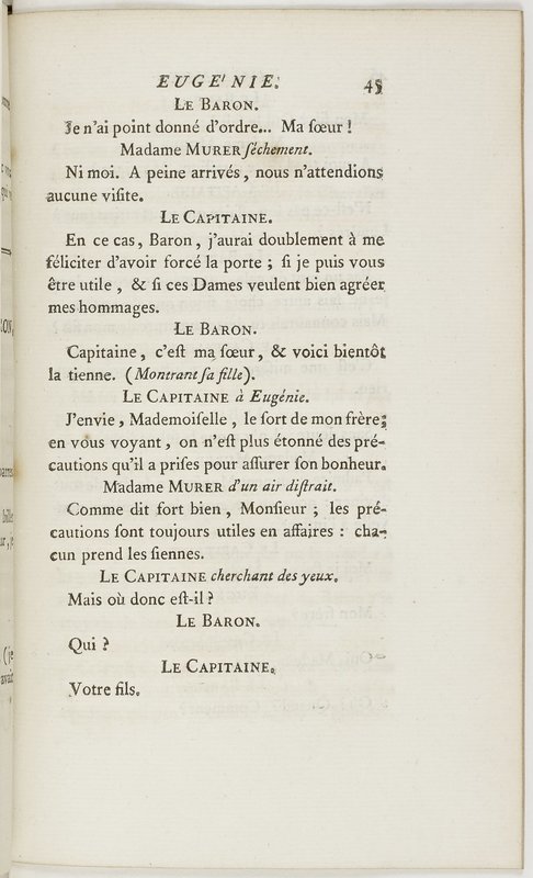 Eugénie, drame en cinq actes en prose, enrichi de figures en taille-douce ; avec un Essai sur le drame sérieux Eugénie, drame en cinq actes en prose, enrichi de figures en taille-douce ; avec un Essai sur le drame sérieux