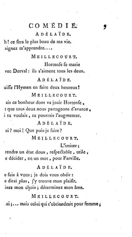 Adélaïde, ou l'Antipathie pour l'amour, comédie en deux actes, en vers de dix syllabes. Représentée pour la première fois, par les Comédiens franc̜ois, le 10 juillet 1780 Adélaïde, ou l'Antipathie pour l'amour, comédie en deux actes, en vers de dix syllabes. Représentée pour la première fois, par les Comédiens franc̜ois, le 10 juillet 1780