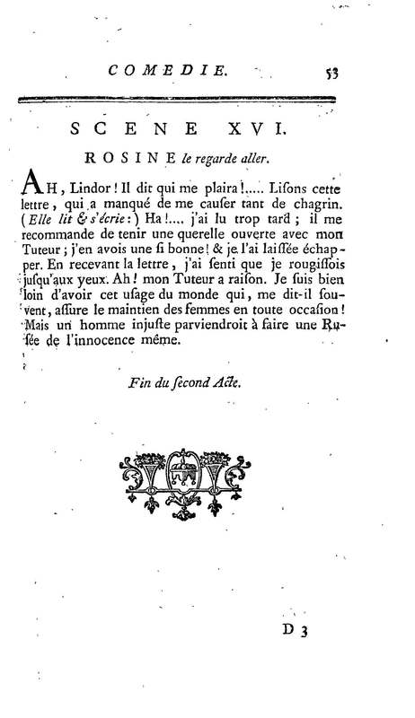Barbier de Séville, ou la Précaution inutile (Le ), comédie en quatre actes, par M. de Beaumarchais, représentée sur le théâtre de la Comédie Française le 23 février 1775 (avec une Lettre modérée sur la chute et la critique du Barbier de Séville)