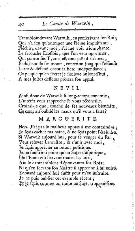 Comte de Warwik [sic] (Le), tragédie par M. de La Harpe, représentée pour la première fois par les Comédiens françois ordinaires du Roi, le 7 novembre 1763
