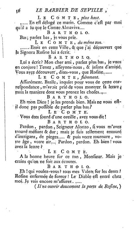 Barbier de Séville, ou la Précaution inutile (Le ), comédie en quatre actes, par M. de Beaumarchais, représentée sur le théâtre de la Comédie Française le 23 février 1775 (avec une Lettre modérée sur la chute et la critique du Barbier de Séville)