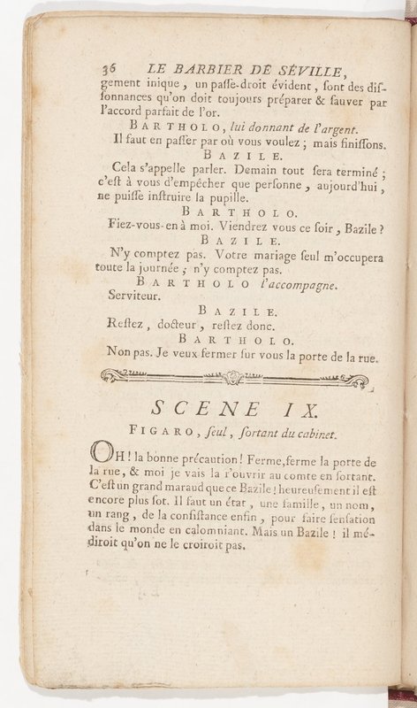 Barbier de Séville, ou la Précaution inutile (Le), comédie en quatre actes, par M. de Beaumarchais, représentée sur le théâtre de la Comédie Française le 23 février 1775 (avec une Lettre modérée sur la chute et la critique du Barbier de Séville)