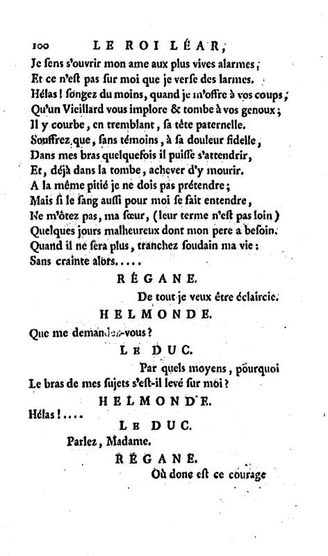 Roi Lear (Le), tragédie en cinq actes, par M. Ducis, représentée à Versailles le 16 janvier 1783 ; et à Paris, le 26 du même mois, par les Comédiens français Roi Lear (Le), tragédie en cinq actes, par M. Ducis, représentée à Versailles le 16 janvier 1783 ; et à Paris, le 26 du même mois, par les Comédiens français