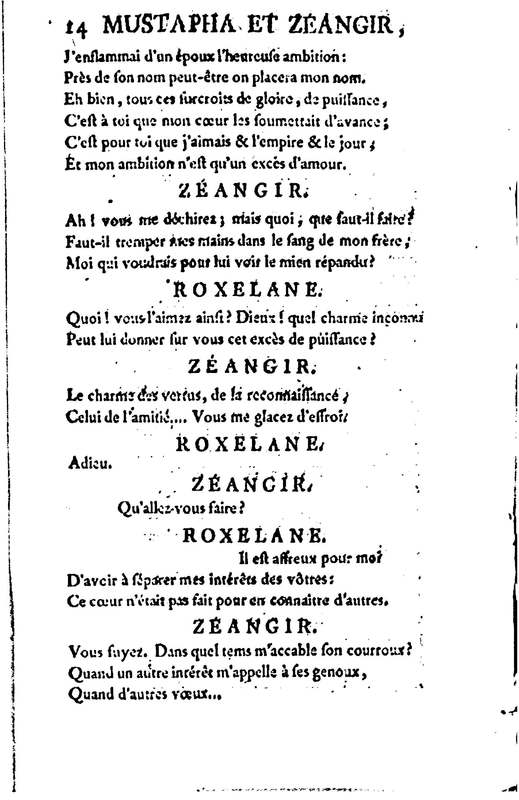 Mustapha et Zéangir, tragédie en cinq actes et en vers, représentée sur le théâtre de Fontainebleau, devant Leurs Majestés, le 1er novembre 1776 Mustapha et Zéangir, tragédie en cinq actes et en vers, représentée sur le théâtre de Fontainebleau, devant Leurs Majestés, le 1er novembre 1776