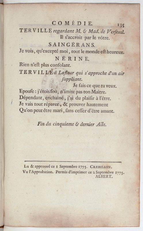 Célibataire (Le), comédie en cinq actes et en vers, représentée pour la première fois par les Comédiens françois, le 20 septembre 1775