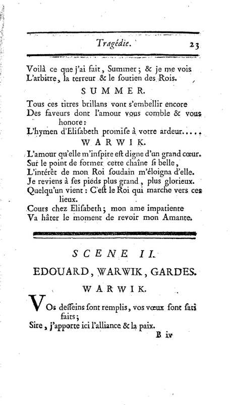 Comte de Warwik [sic] (Le), tragédie par M. de La Harpe, représentée pour la première fois par les Comédiens françois ordinaires du Roi, le 7 novembre 1763