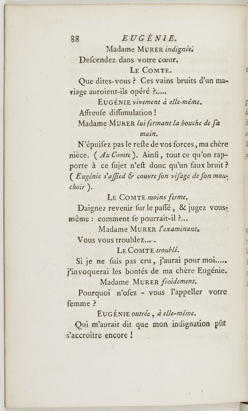 Eugénie, drame en cinq actes en prose, enrichi de figures en taille-douce ; avec un Essai sur le drame sérieux Eugénie, drame en cinq actes en prose, enrichi de figures en taille-douce ; avec un Essai sur le drame sérieux