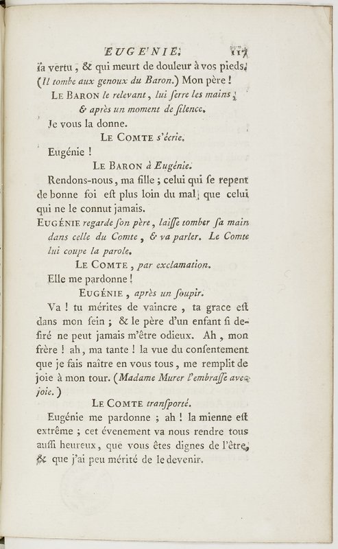 Eugénie, drame en cinq actes en prose, enrichi de figures en taille-douce ; avec un Essai sur le drame sérieux Eugénie, drame en cinq actes en prose, enrichi de figures en taille-douce ; avec un Essai sur le drame sérieux