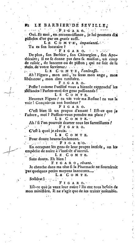 Barbier de Séville, ou la Précaution inutile (Le), comédie en quatre actes, par M. de Beaumarchais, représentée sur le théâtre de la Comédie Française le 23 février 1775 (avec une Lettre modérée sur la chute et la critique du Barbier de Séville)