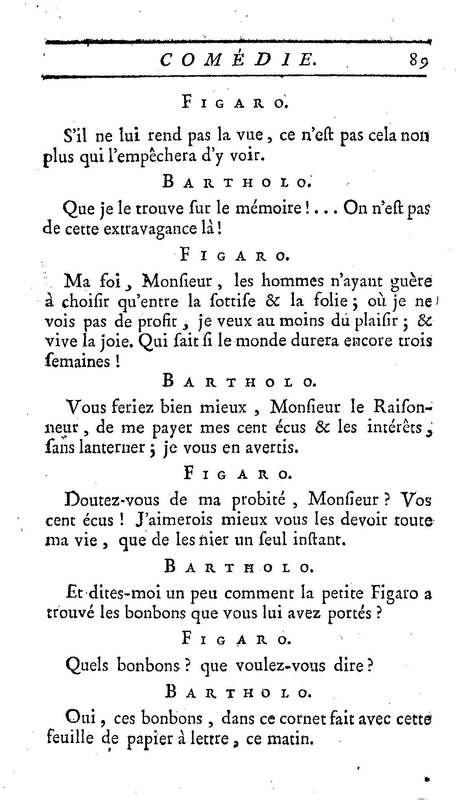 Barbier de Séville, ou la Précaution inutile (Le), comédie en quatre actes, par M. de Beaumarchais, représentée sur le théâtre de la Comédie Française le 23 février 1775 (avec une Lettre modérée sur la chute et la critique du Barbier de Séville)