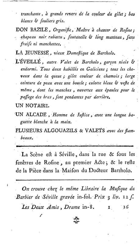 Barbier de Séville, ou la Précaution inutile (Le), comédie en quatre actes, par M. de Beaumarchais, représentée sur le théâtre de la Comédie Française le 23 février 1775 (avec une Lettre modérée sur la chute et la critique du Barbier de Séville)