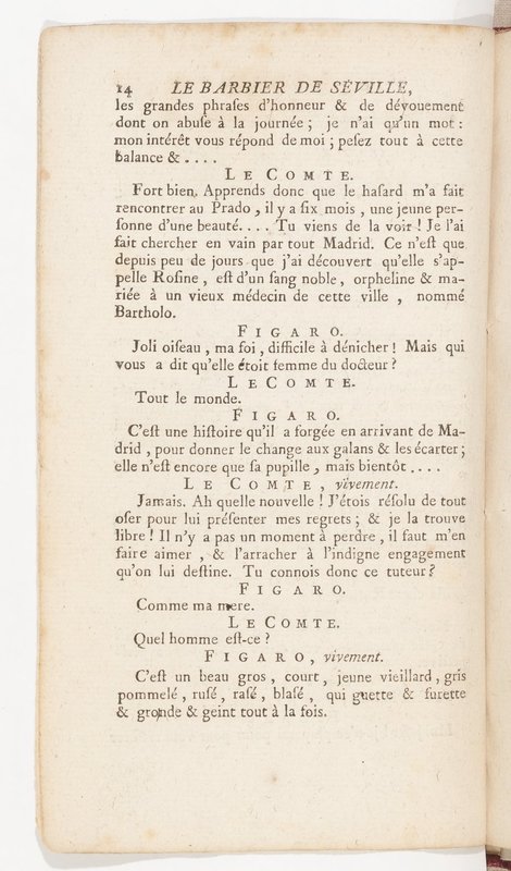 Barbier de Séville, ou la Précaution inutile (Le), comédie en quatre actes, par M. de Beaumarchais, représentée sur le théâtre de la Comédie Française le 23 février 1775 (avec une Lettre modérée sur la chute et la critique du Barbier de Séville)