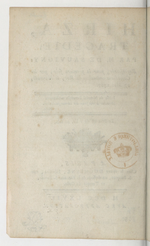 Hirza, tragédie, par M. de Sauvigny… (Comédiens ordinaires du Roi, 27 mai 1767) Hirza, tragédie, par M. de Sauvigny… (Comédiens ordinaires du Roi, 27 mai 1767)