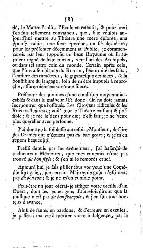 Barbier de Séville, ou la Précaution inutile (Le ), comédie en quatre actes, par M. de Beaumarchais, représentée sur le théâtre de la Comédie Française le 23 février 1775 (avec une Lettre modérée sur la chute et la critique du Barbier de Séville)