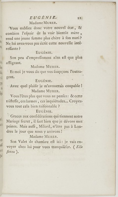 Eugénie, drame en cinq actes en prose, enrichi de figures en taille-douce ; avec un Essai sur le drame sérieux Eugénie, drame en cinq actes en prose, enrichi de figures en taille-douce ; avec un Essai sur le drame sérieux