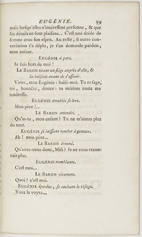 Eugénie, drame en cinq actes en prose, enrichi de figures en taille-douce ; avec un Essai sur le drame sérieux Eugénie, drame en cinq actes en prose, enrichi de figures en taille-douce ; avec un Essai sur le drame sérieux