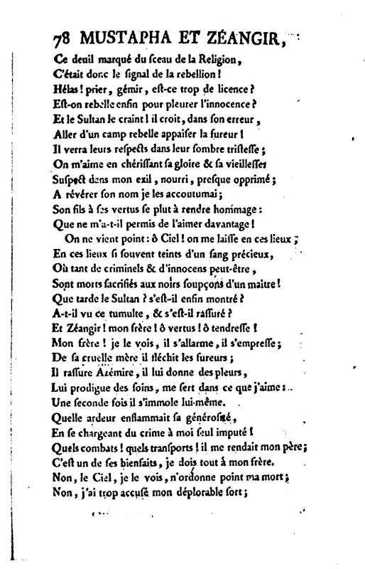 Mustapha et Zéangir, tragédie en cinq actes et en vers, représentée sur le théâtre de Fontainebleau, devant Leurs Majestés, le 1er novembre 1776 Mustapha et Zéangir, tragédie en cinq actes et en vers, représentée sur le théâtre de Fontainebleau, devant Leurs Majestés, le 1er novembre 1776