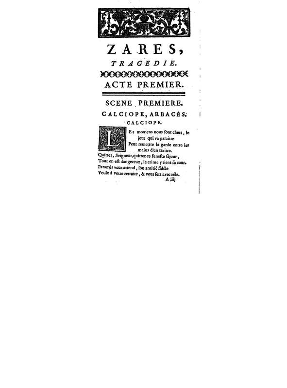 Zarès, tragédie, par M. Palissot de Montenoy, représentée pour la première fois par les Comédiens français, le 3 juin 1751 Zarès, tragédie, par M. Palissot de Montenoy, représentée pour la première fois par les Comédiens français, le 3 juin 1751