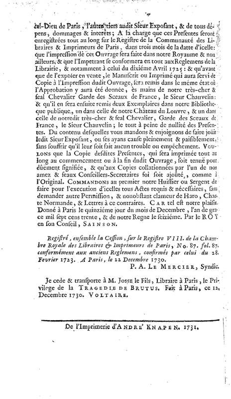 Brutus de M. de Voltaire (Le), avec un Discours sur la tragédie Brutus de M. de Voltaire (Le), avec un Discours sur la tragédie