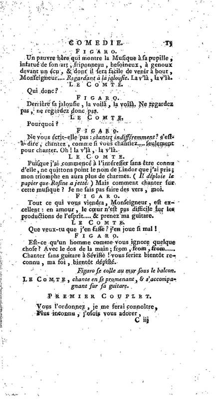 Barbier de Séville, ou la Précaution inutile (Le), comédie en quatre actes, par M. de Beaumarchais, représentée sur le théâtre de la Comédie Française le 23 février 1775 (avec une Lettre modérée sur la chute et la critique du Barbier de Séville)