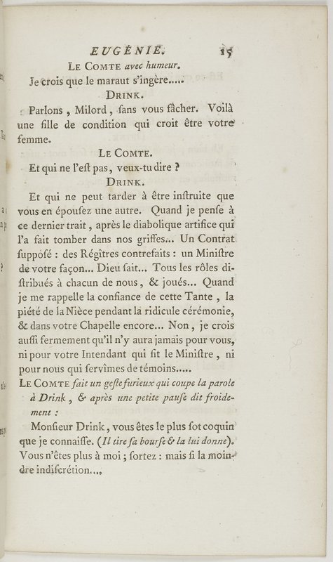 Eugénie, drame en cinq actes en prose, enrichi de figures en taille-douce ; avec un Essai sur le drame sérieux Eugénie, drame en cinq actes en prose, enrichi de figures en taille-douce ; avec un Essai sur le drame sérieux