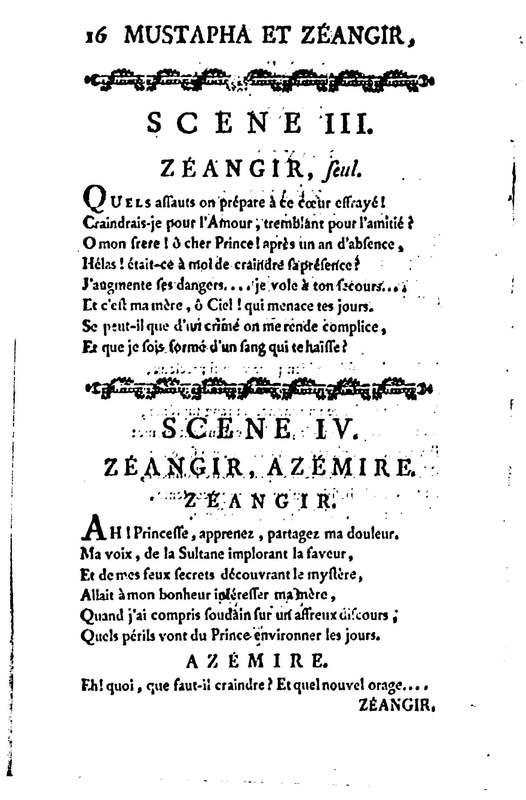 Mustapha et Zéangir, tragédie en cinq actes et en vers, représentée sur le théâtre de Fontainebleau, devant Leurs Majestés, le 1er novembre 1776 Mustapha et Zéangir, tragédie en cinq actes et en vers, représentée sur le théâtre de Fontainebleau, devant Leurs Majestés, le 1er novembre 1776