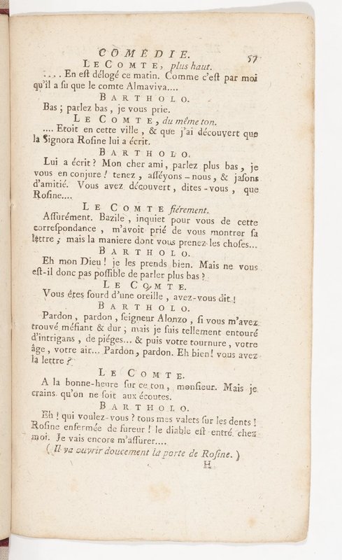 Barbier de Séville, ou la Précaution inutile (Le), comédie en quatre actes, par M. de Beaumarchais, représentée sur le théâtre de la Comédie Française le 23 février 1775 (avec une Lettre modérée sur la chute et la critique du Barbier de Séville)
