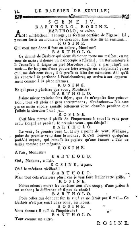 Barbier de Séville, ou la Précaution inutile (Le), comédie en quatre actes, par M. de Beaumarchais, représentée sur le théâtre de la Comédie Française le 23 février 1775 (avec une Lettre modérée sur la chute et la critique du Barbier de Séville)