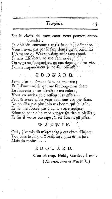 Comte de Warwik [sic] (Le), tragédie par M. de La Harpe, représentée pour la première fois par les Comédiens françois ordinaires du Roi, le 7 novembre 1763