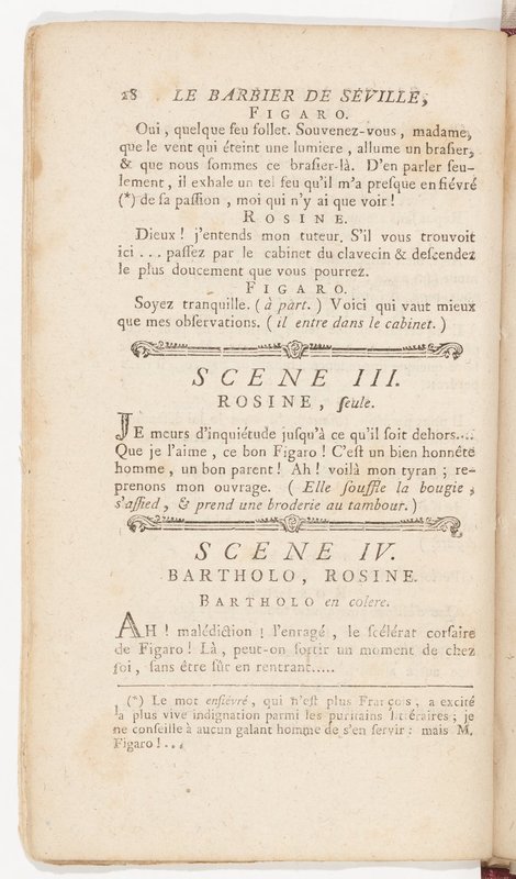 Barbier de Séville, ou la Précaution inutile (Le), comédie en quatre actes, par M. de Beaumarchais, représentée sur le théâtre de la Comédie Française le 23 février 1775 (avec une Lettre modérée sur la chute et la critique du Barbier de Séville)