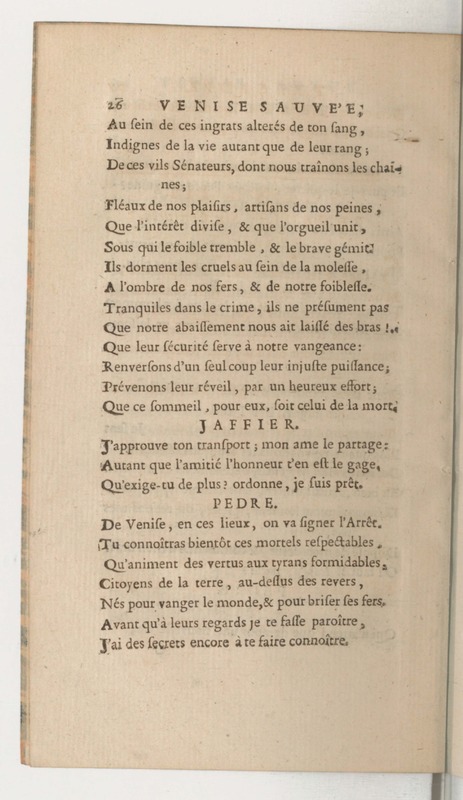 Venise sauvée, tragedie. Représentée par les Comédiens françois, le 5 décembre 1746… [Seconde édition]