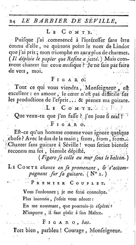 Barbier de Séville, ou la Précaution inutile (Le), comédie en quatre actes, par M. de Beaumarchais, représentée sur le théâtre de la Comédie Française le 23 février 1775 (avec une Lettre modérée sur la chute et la critique du Barbier de Séville)