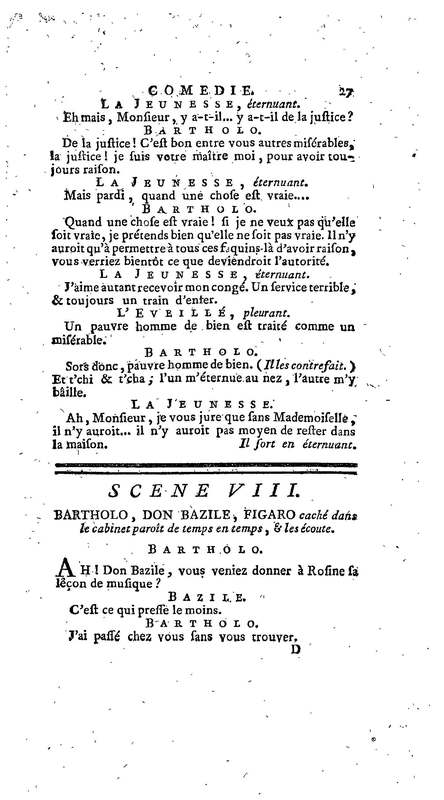 Barbier de Séville, ou la Précaution inutile (Le), comédie en quatre actes, par M. de Beaumarchais, représentée sur le théâtre de la Comédie Française le 23 février 1775 (avec une Lettre modérée sur la chute et la critique du Barbier de Séville)
